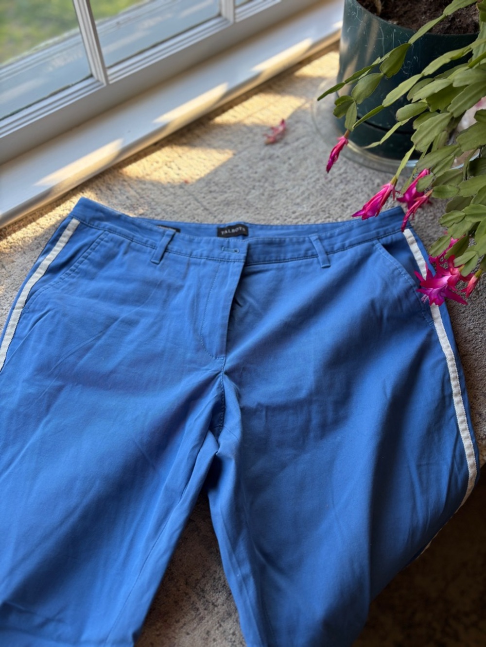 Talbots Royal Blue Relaxed Chino Pants with White and Black Side Stripe NWOT